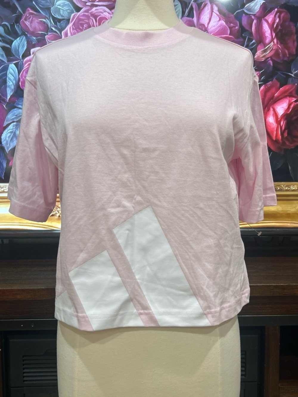 adidas Light Pink Short Sleeve Logo Crop Tee